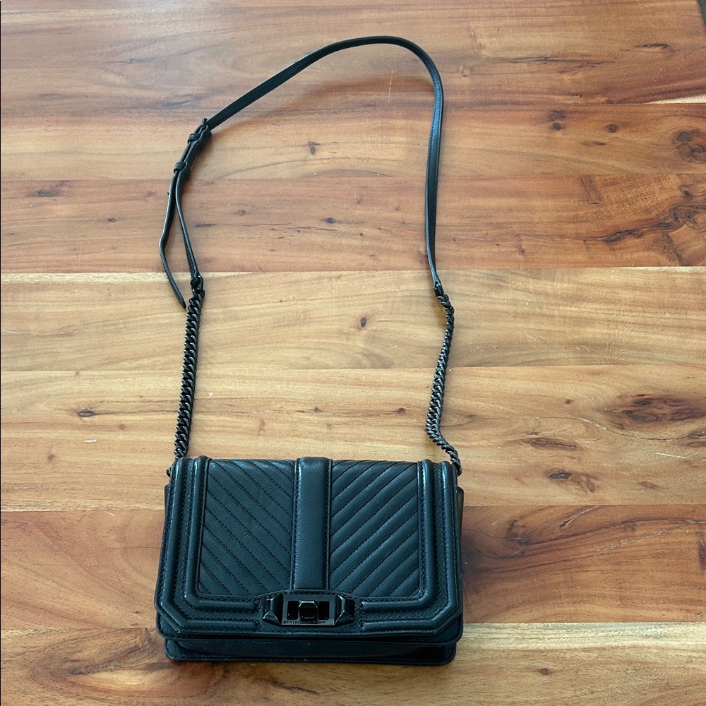 Rebecca Minkoff Chevron Quilted Small love Black leather Crossbody Bag